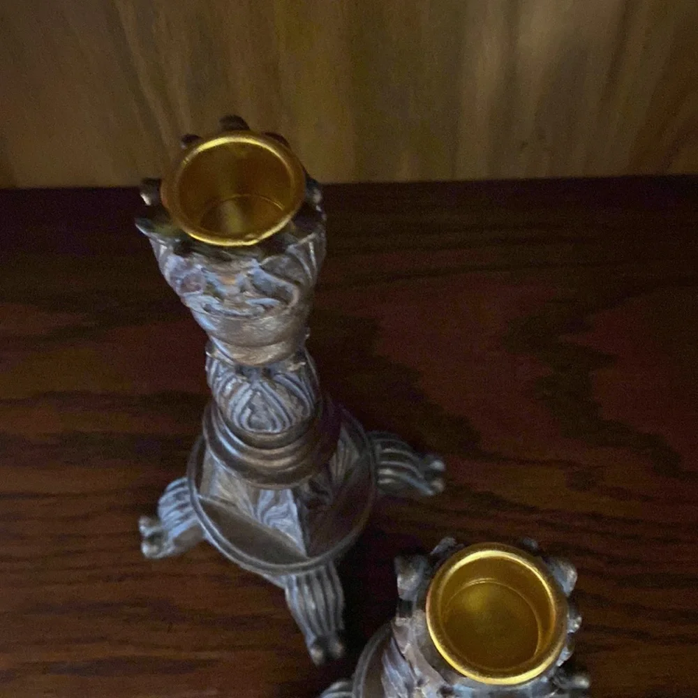 Mervn’s Vintage Ornate Taper Candle Holder Set of 3 | Scrolled Base Gold Washed
